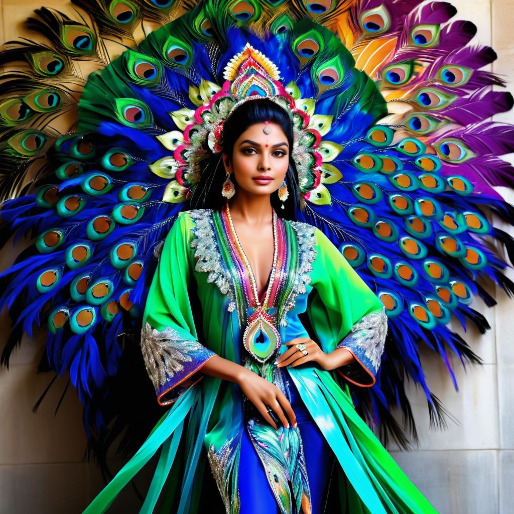 Vibrant Indian Model with Peacock Hair