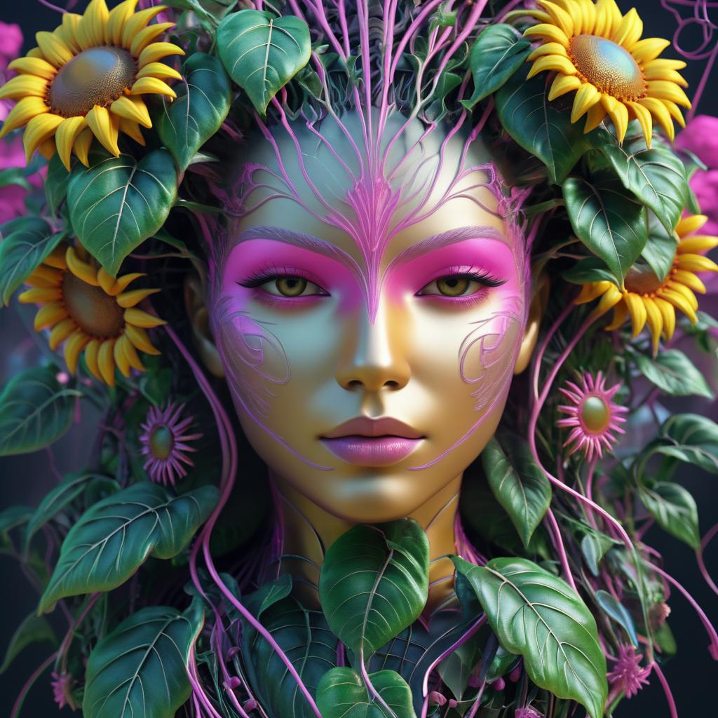 Hyper-Realistic Medusa with Sunflowers