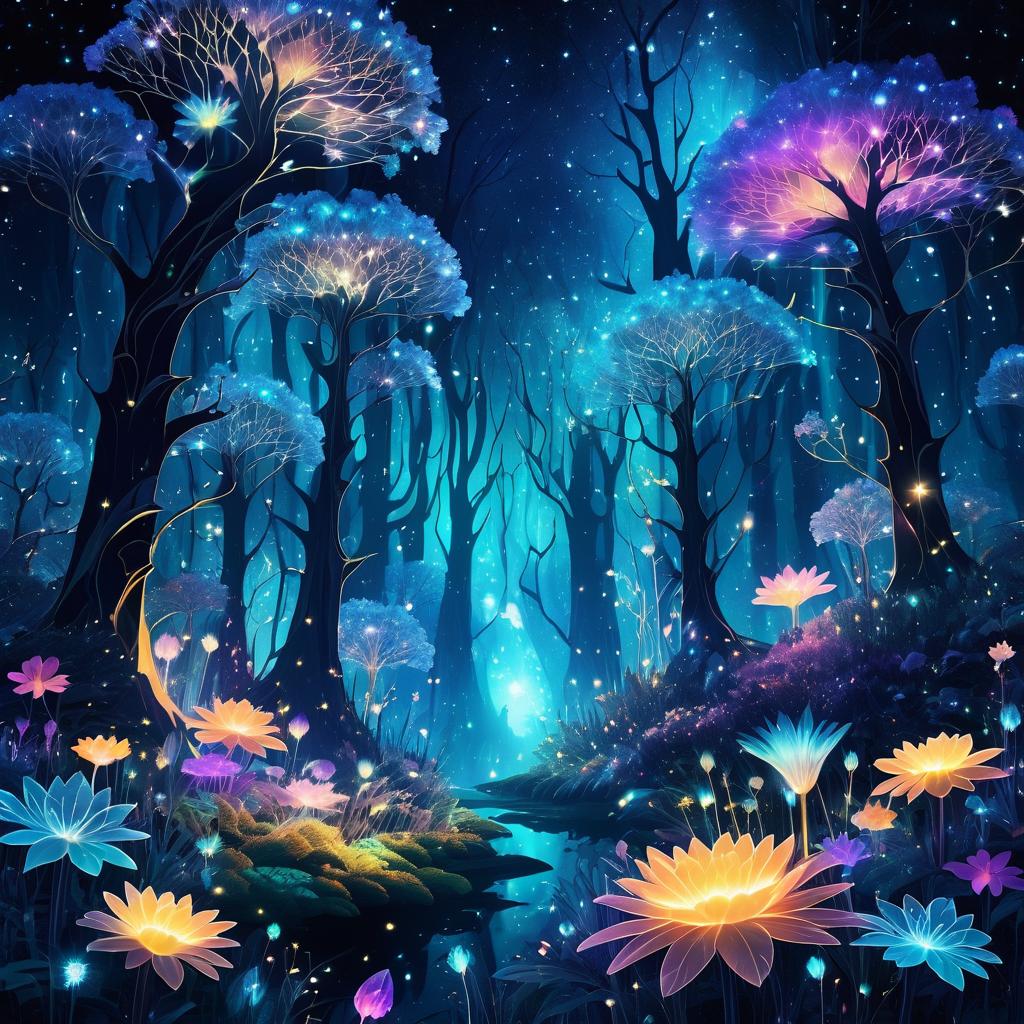 Surreal Crystalline Forest with Glowing Spirits