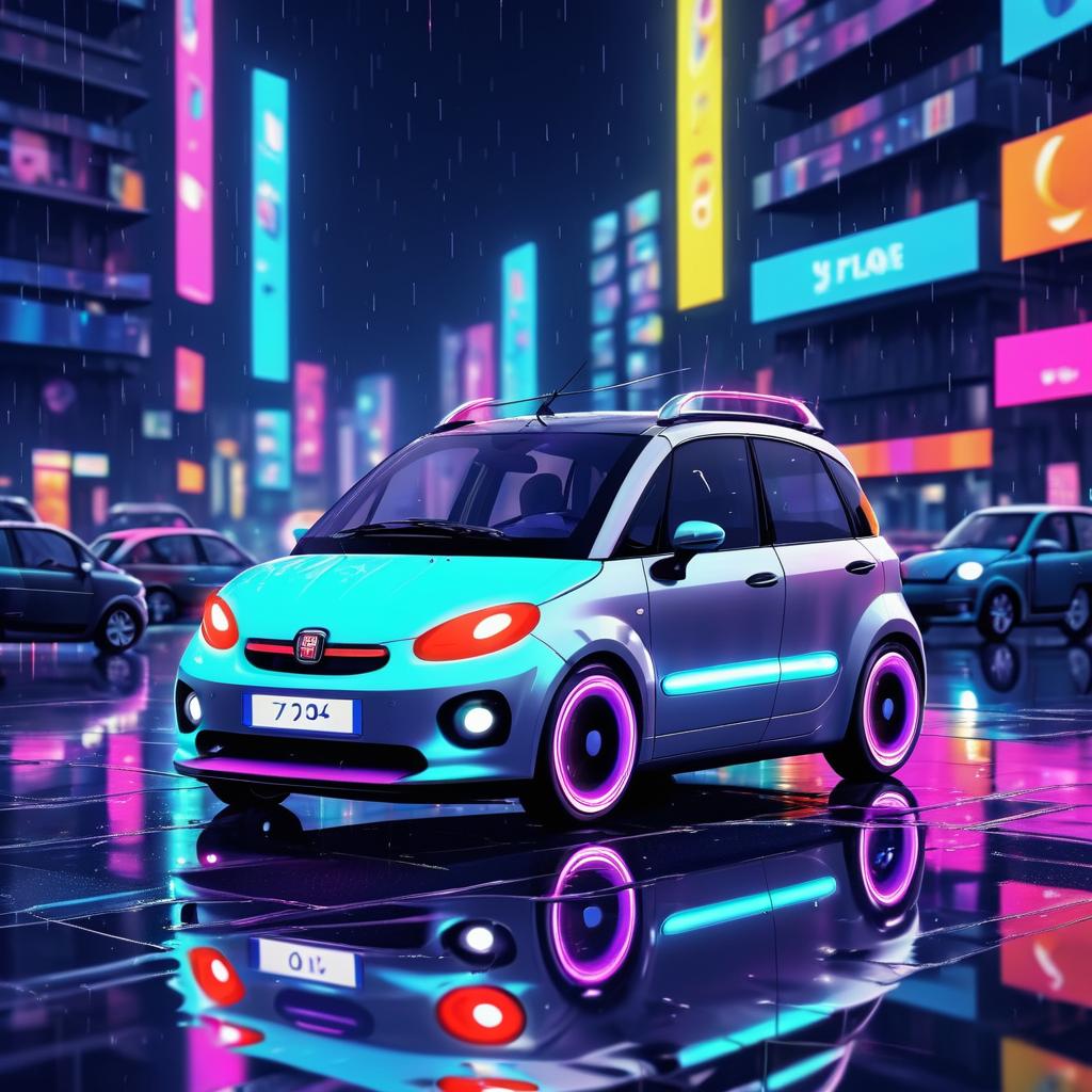 Futuristic Night Drive in a Rainy City