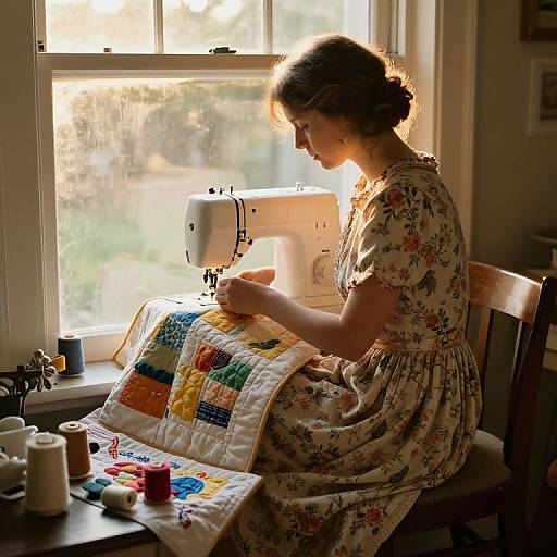 Tradewife Sewing by Golden Hour Window