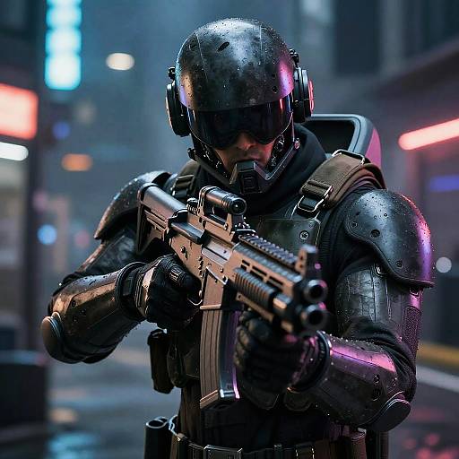 Cybernetic Commando in Neon Dystopia