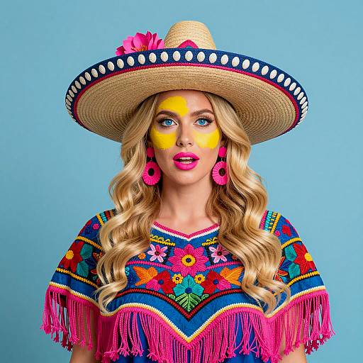 Colorful Mexican Hat Portrait of Woman