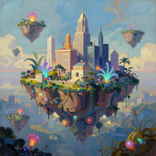 Surreal Cityscapes with Floating Islands