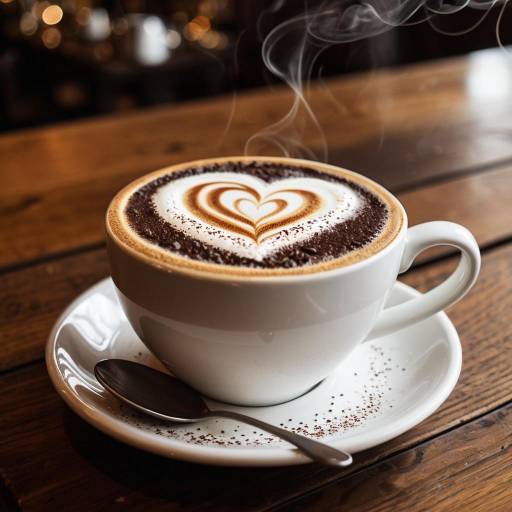 Heart Latte Art Cappuccino with Cocoa Powder