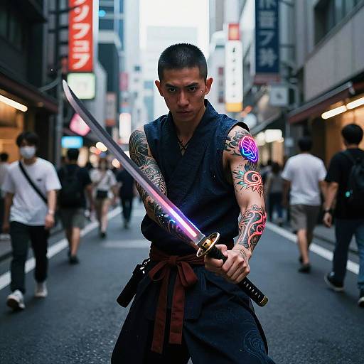 Cyberpunk Street Samurai in Neo-Tokyo