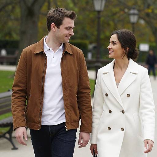Couple Walking in Park on Autumn Day