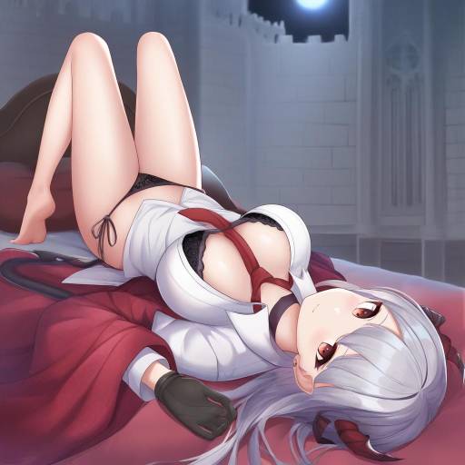 Anime Demon Girl Reclining on Bed