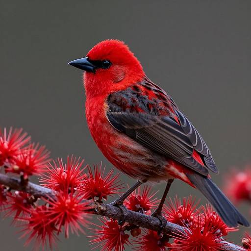 Vivid Red-Headed Bird on Branch