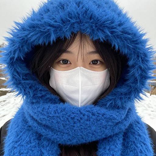 Person in Blue Furry Masked Outfit