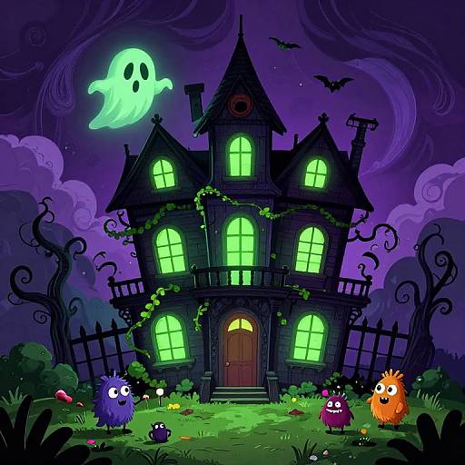 Whimsical Haunted Mansion Cartoon