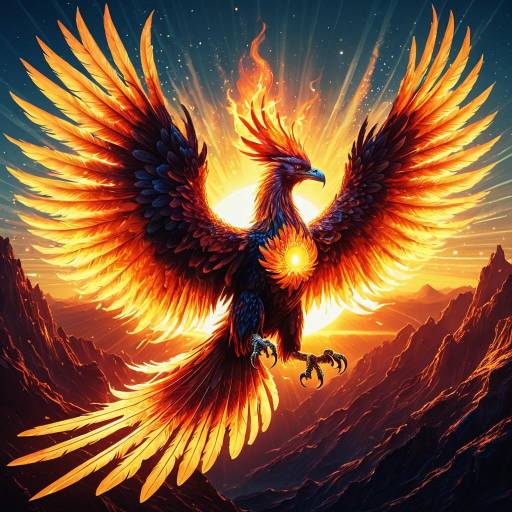 Solar Phoenix with Fiery Feathers