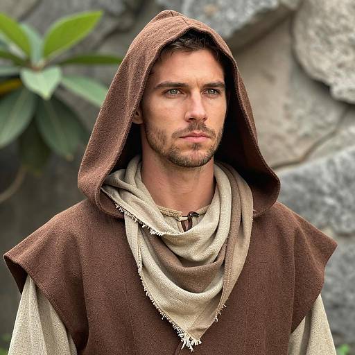 Man in Caveman Costume with Hooded Robe