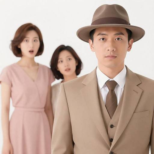 Stylish Man with Surprised Women Background