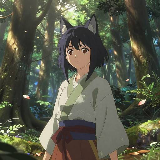 Anime Girl in Mystical Forest