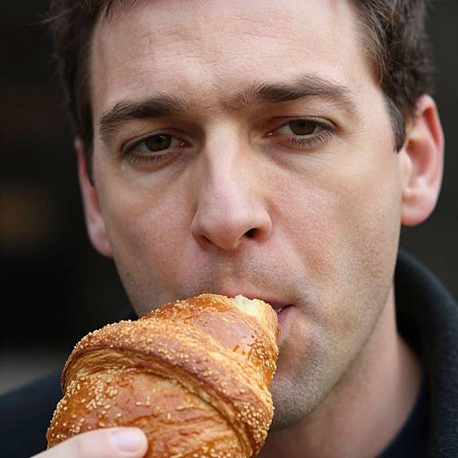 Closeup Portrait Snorting Croissant