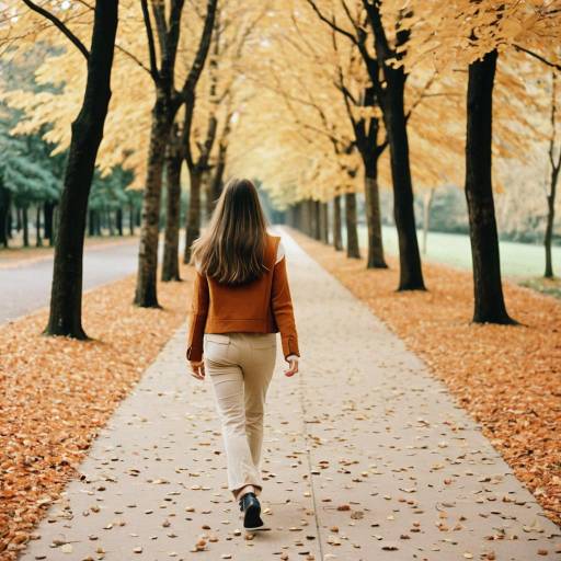 Woman Walking on Tree-Lined Autumn Path