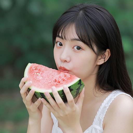 Young Woman Enjoying Watermelon