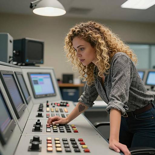 Woman Operating Control Panel in Industrial Setting