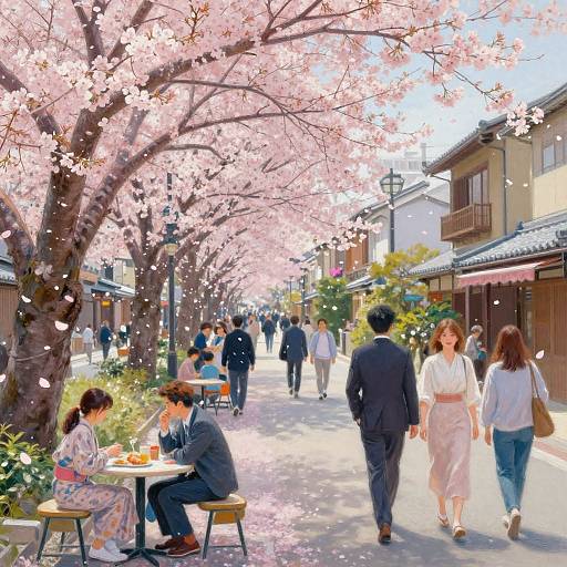 Impressionist Tokyo Cherry Blossom Street