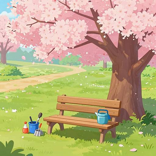 Serene Cherry Blossom Garden Scene