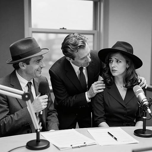 Three People in Radio Studio Discussion