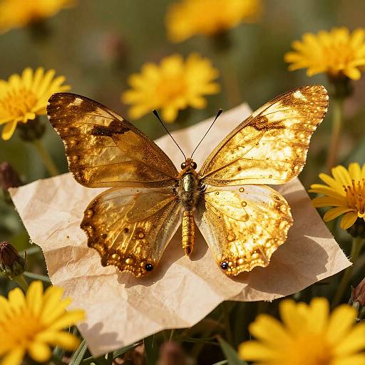 Majestic Golden Butterfly on Ochre Tissue
