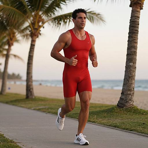 Muscular Man Running on Tropical Beach