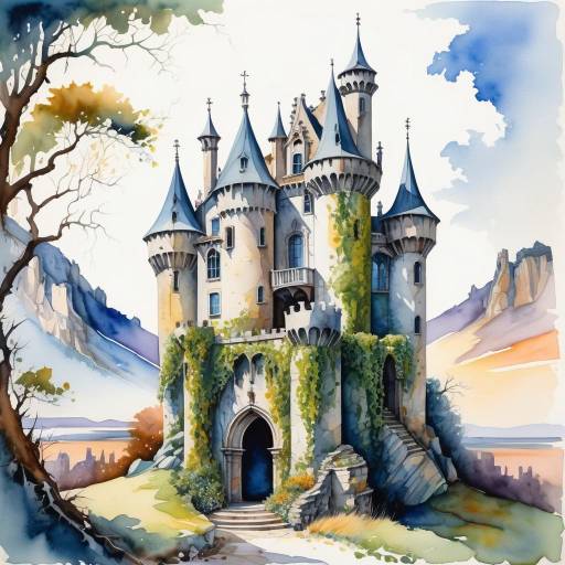 Gothic Castle in Watercolor Surrealism Gothic Castle in Watercolor Surrealism