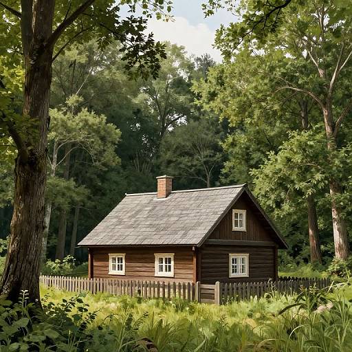 Peaceful Forest Cottage Wallpaper