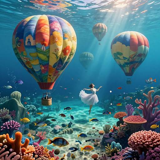 Surreal Hot Air Balloon Underwater Dreamscape