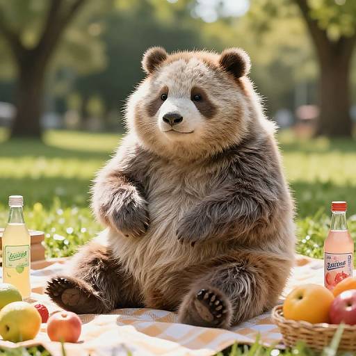 Obese Furry Animal Picnic Scene
