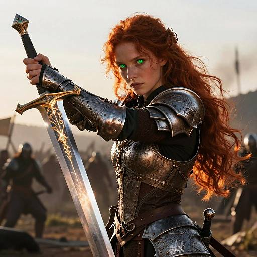 Red-Haired Warrior with Glowing Sword
