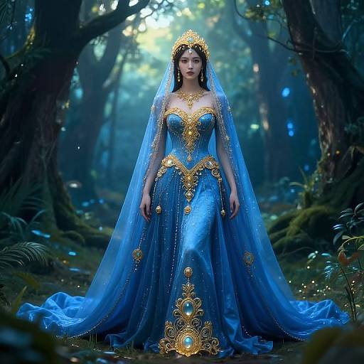 Ethereal Blue Dress Fantasy Scene