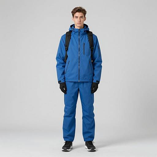 Young Man in Blue Outdoor Jacket and Pants