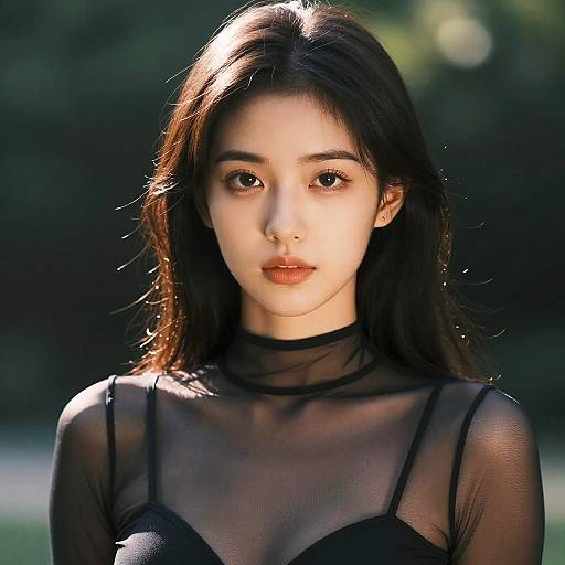 Portrait of Young Woman in Sheer Black Bodysuit