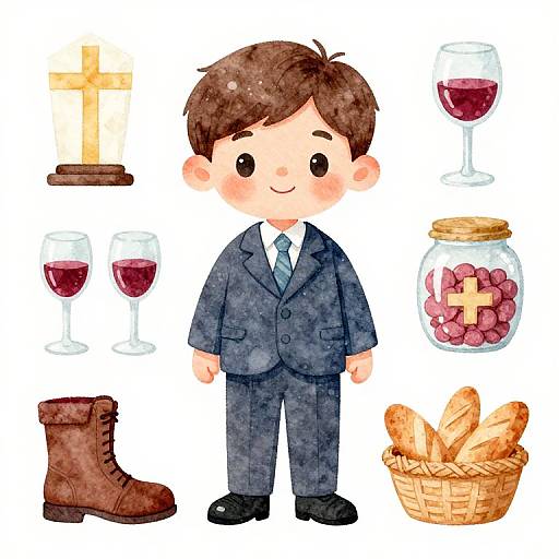 Watercolor Boy with Communion Elements