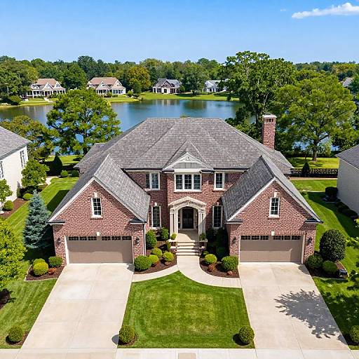 Aerial View of Symmetrical Brick Mansion