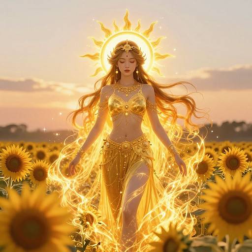 Sun Goddess Anime with Golden Flames