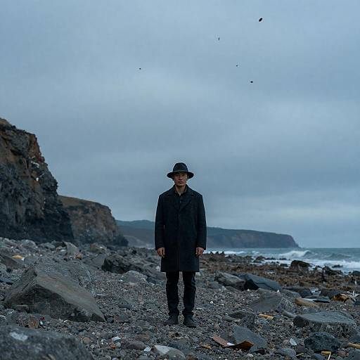 Solitary Man on a Rocky Beach