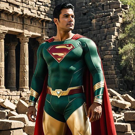 Epic Indian Superhero in Ancient Ruins