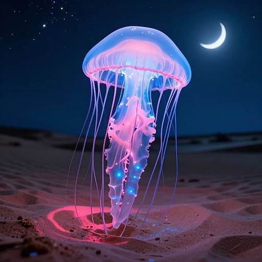 Bioluminescent Jellyfish Over Desert