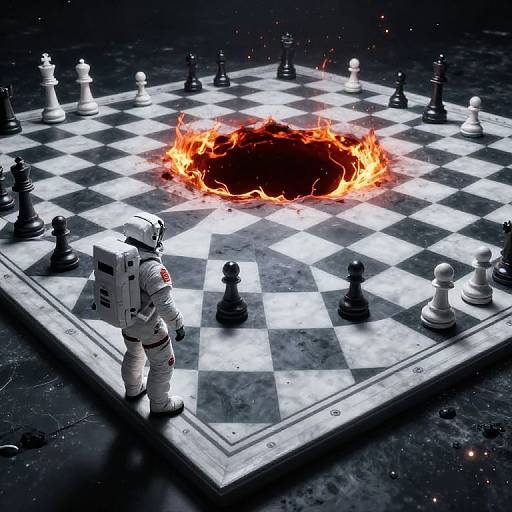 Astronaut on Surreal Cosmic Chessboard