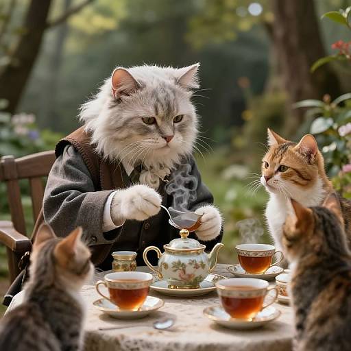 Elderly Feline Sage's Whimsical Tea Party