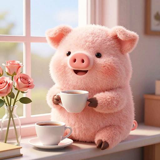 Cozy Pink Piglet with Cocoa