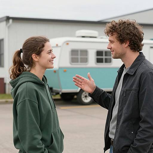 Outdoor Scene with Two People Smiling
