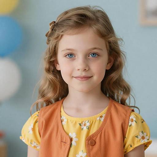 Portrait of a Smiling Girl in Floral Dress