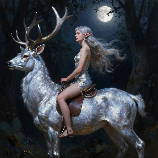 Elegant Elf on Silver Stag