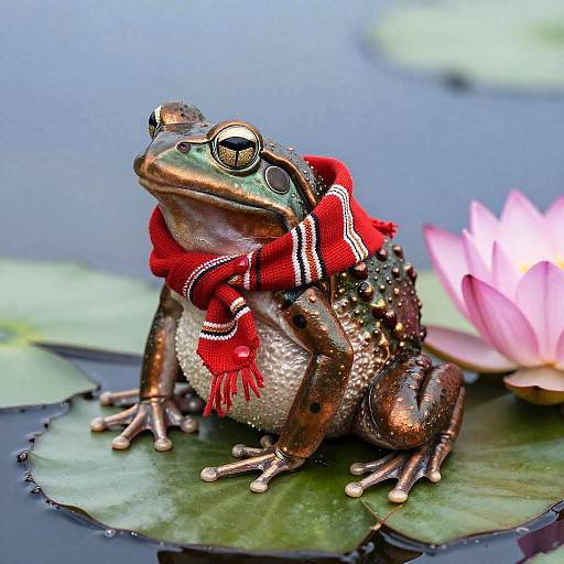 Copper Frog on Lily Pad with Scarf