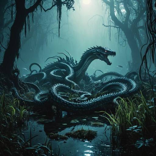 Monstrous Hydra Awakening in Misty Swamp Monstrous Hydra Awakening in Misty Swamp